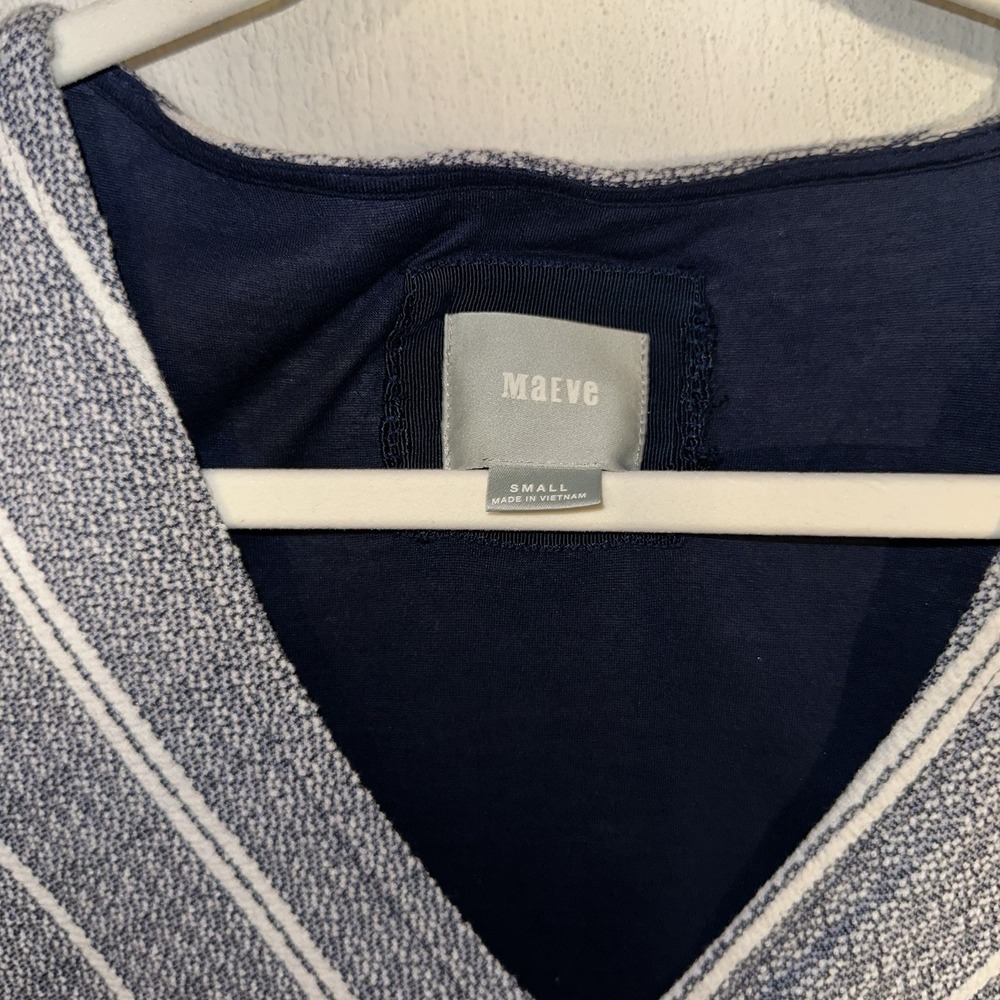 Maeve‎ Anthropologie Sheath Dress Asymmetrical Pattern Striped Blue/Cream Sz S - Picture 2 of 5